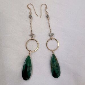 Noelani Hawaii Chrysocolla and Herkimer Diamond Drop Earrings 14KT Gold Filled